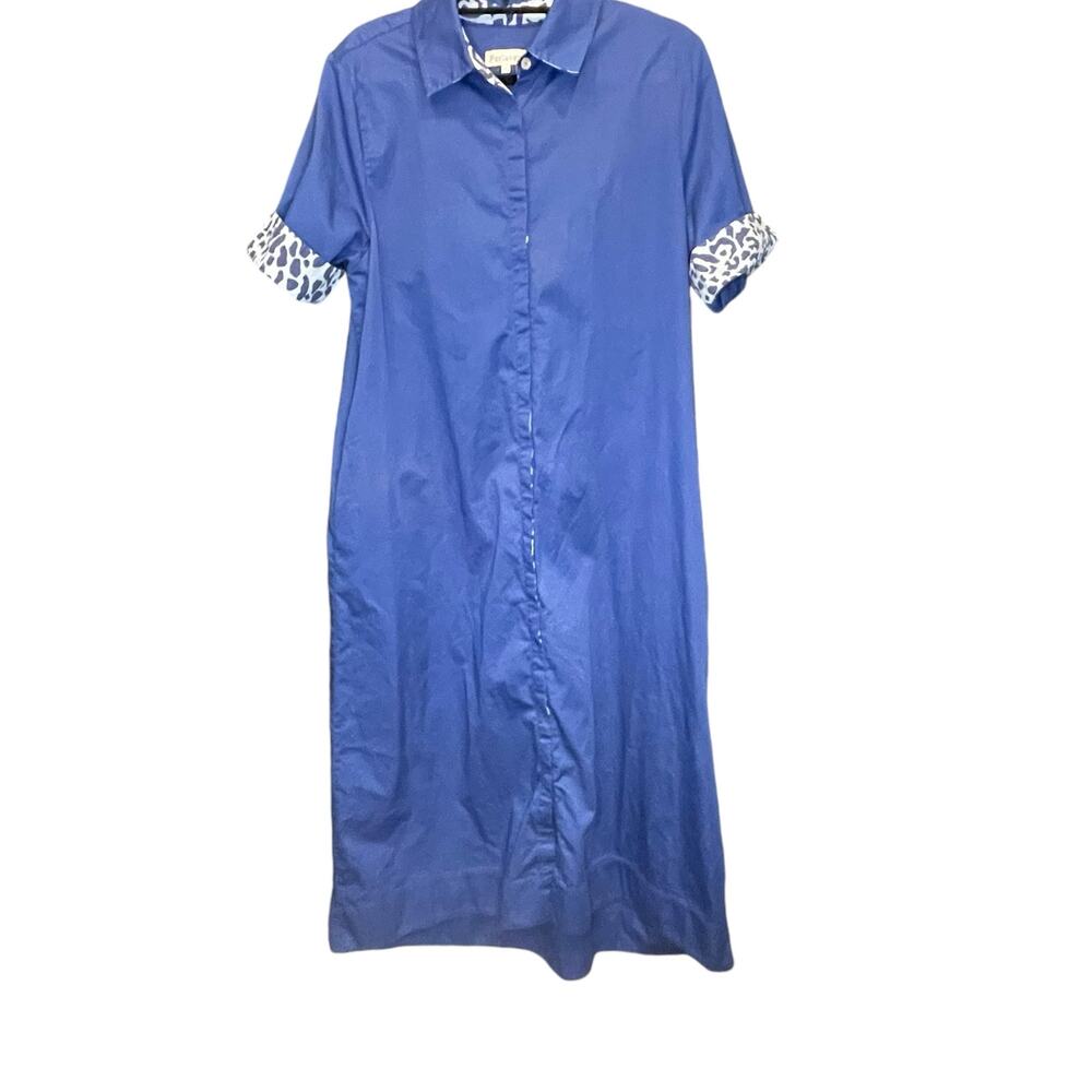 Stylish Blue Midi Dress with Patterned Sleeves